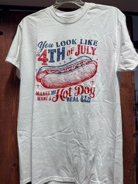 White 4th of July Hot Dog Graphic T-Shirt